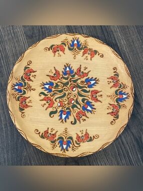 Antique Handpainted Folkart Wooden Plate
Dated 1928
